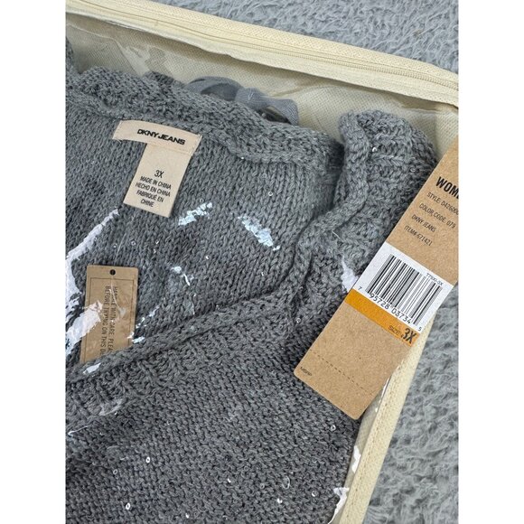 DKNY Jeans Womens 3X Grey V-Neck Sequin Knit Sweater Light Soft Comfortable - Picture 11 of 11